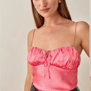 Reformation Lilibet Top 100% Silk Pink Polka Dot Tank Top Size 4
